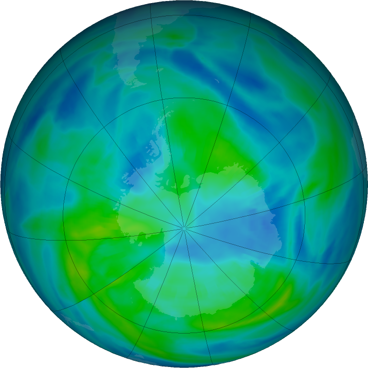 Antarctic ozone map for 13 April 2025